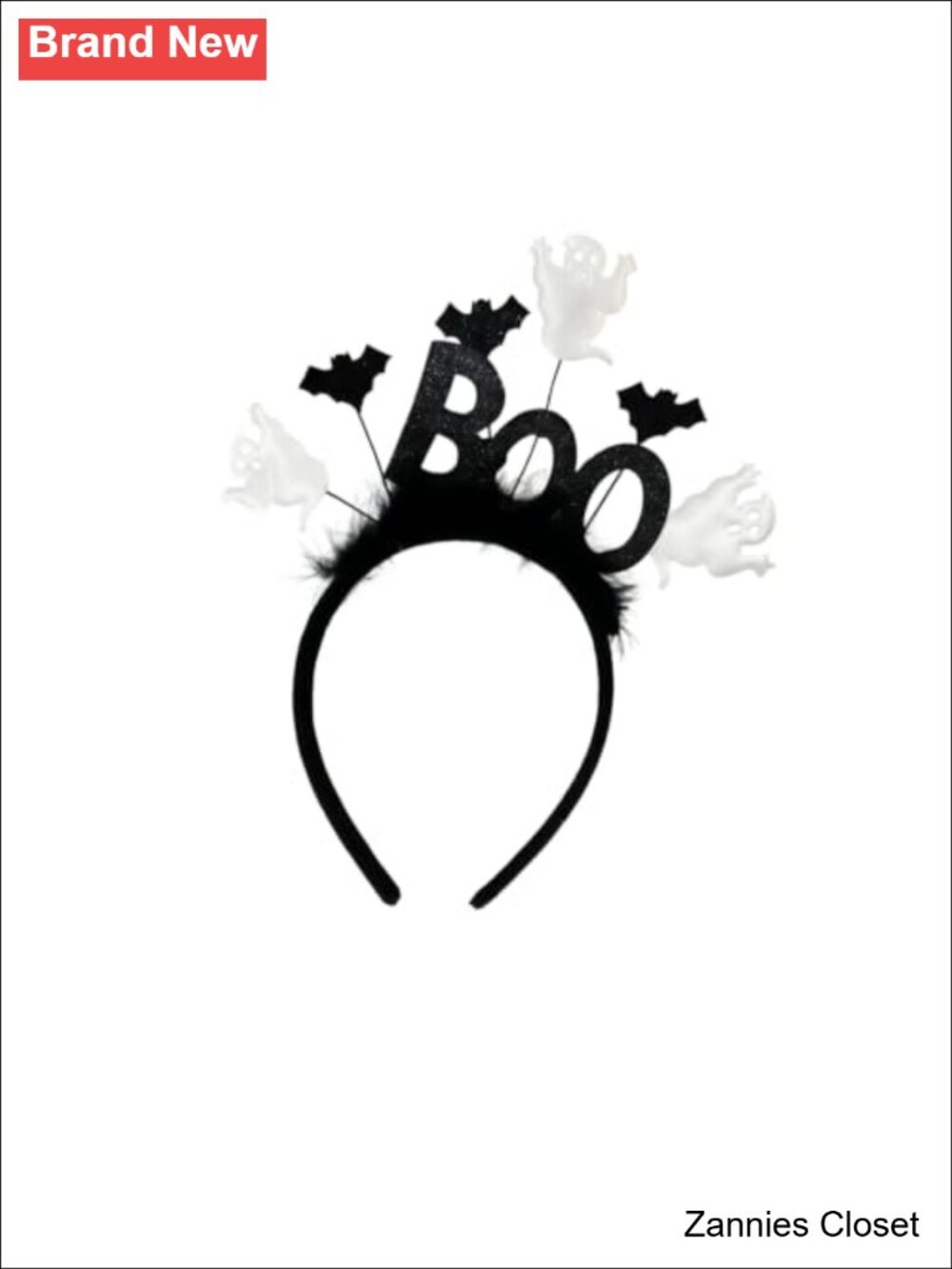 👻 Glitter BOO Ghost Headband with Bats & Feather Accents Halloween Costume